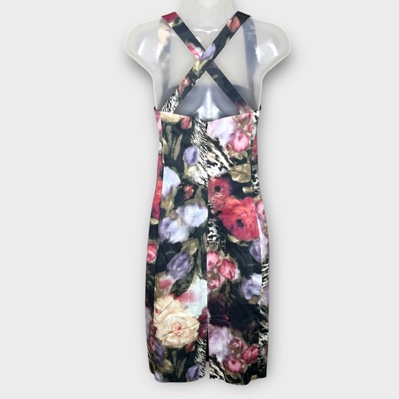 BLACK HALO moody watercolor floral square neck midi pencil sheath dress size 4 - Picture 4 of 6